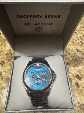 Geoffrey Beene Men's Blue Dial Stainless Steel Watch NWT